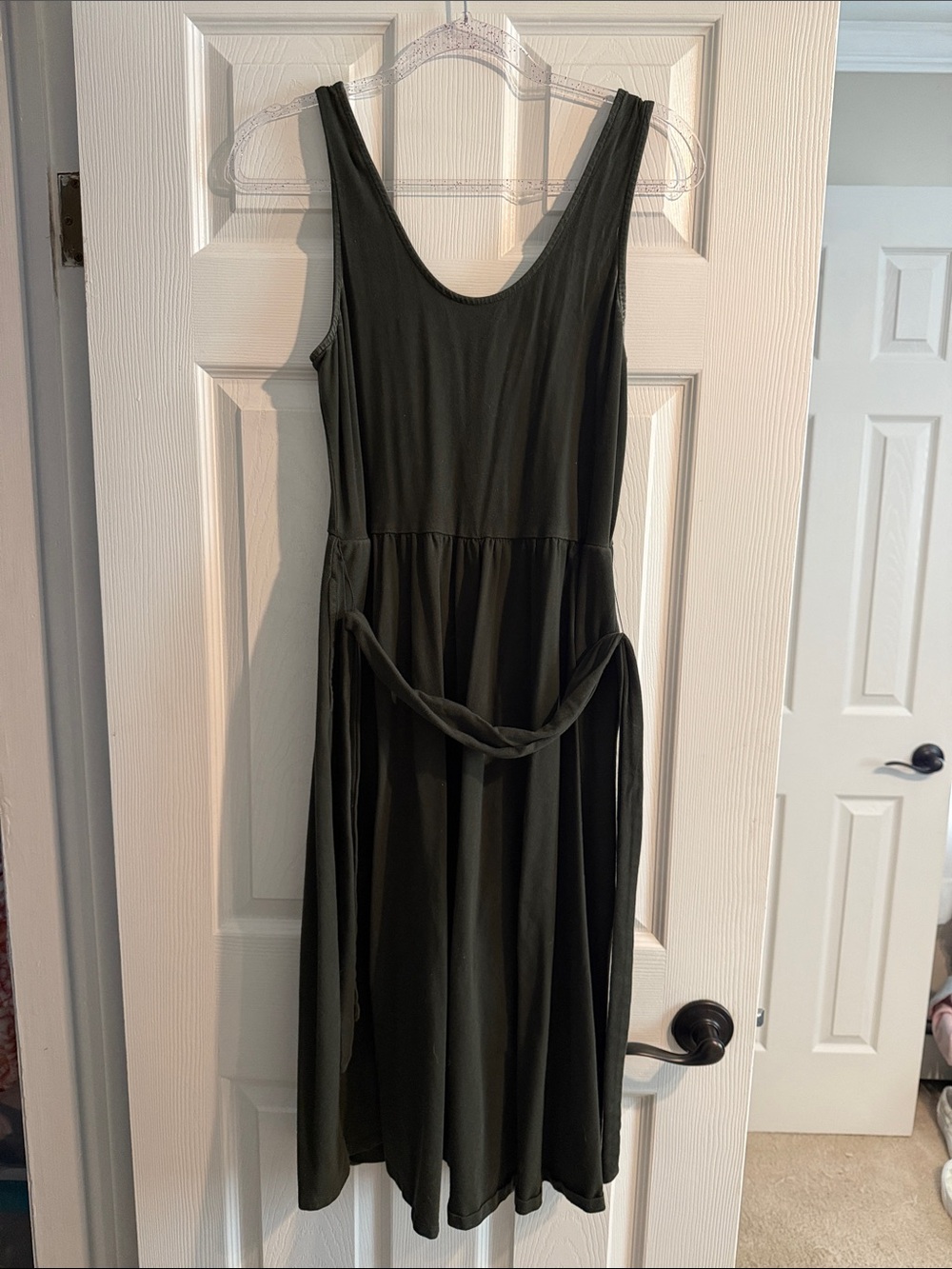 Who What Wear Dark Olive Scoop Neck Midi Dress with Self-Tie